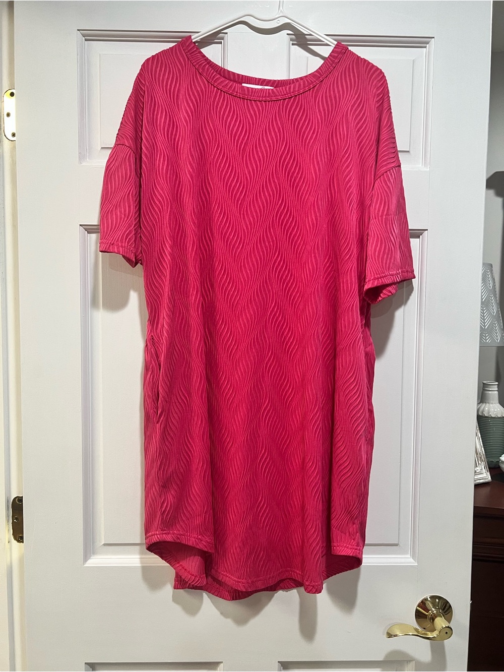 Women’s Textured Short Sleeve Dress- Hot Pink